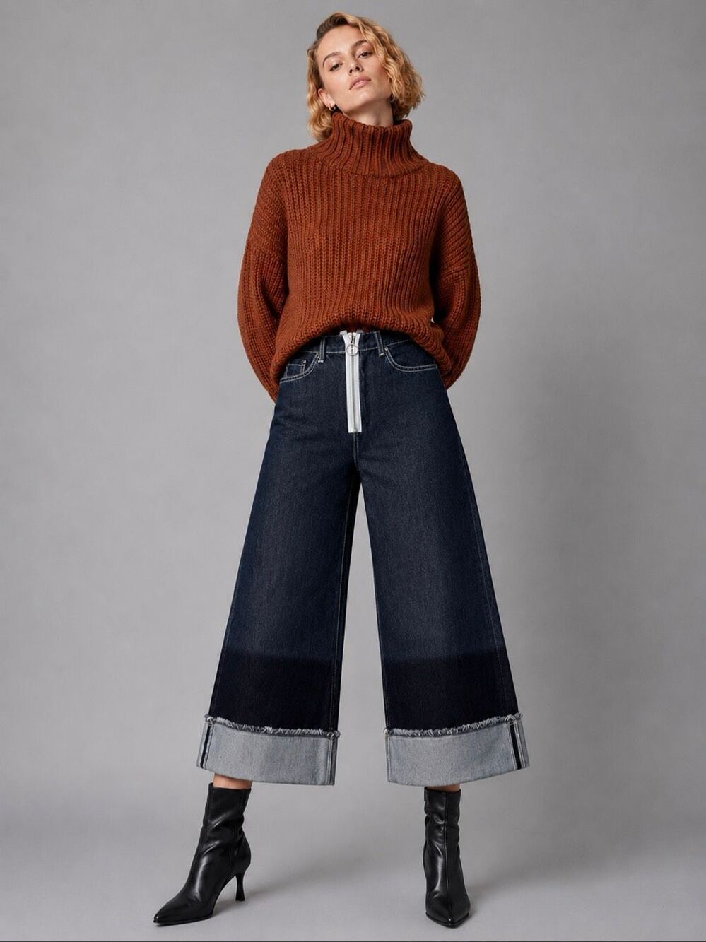 a.b.c Asparagus Wide Leg Cuffed Jeans L NWT $498 Free People Avant Garde